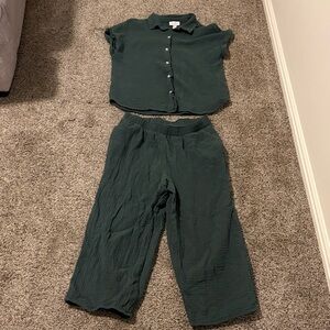 Jessica Simpson Dark Green Wide Leg Two-Piece Set